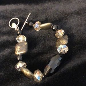 Donna Dressler Sterling , glass and crystal 8 inch bracelet. Signed & marked 925